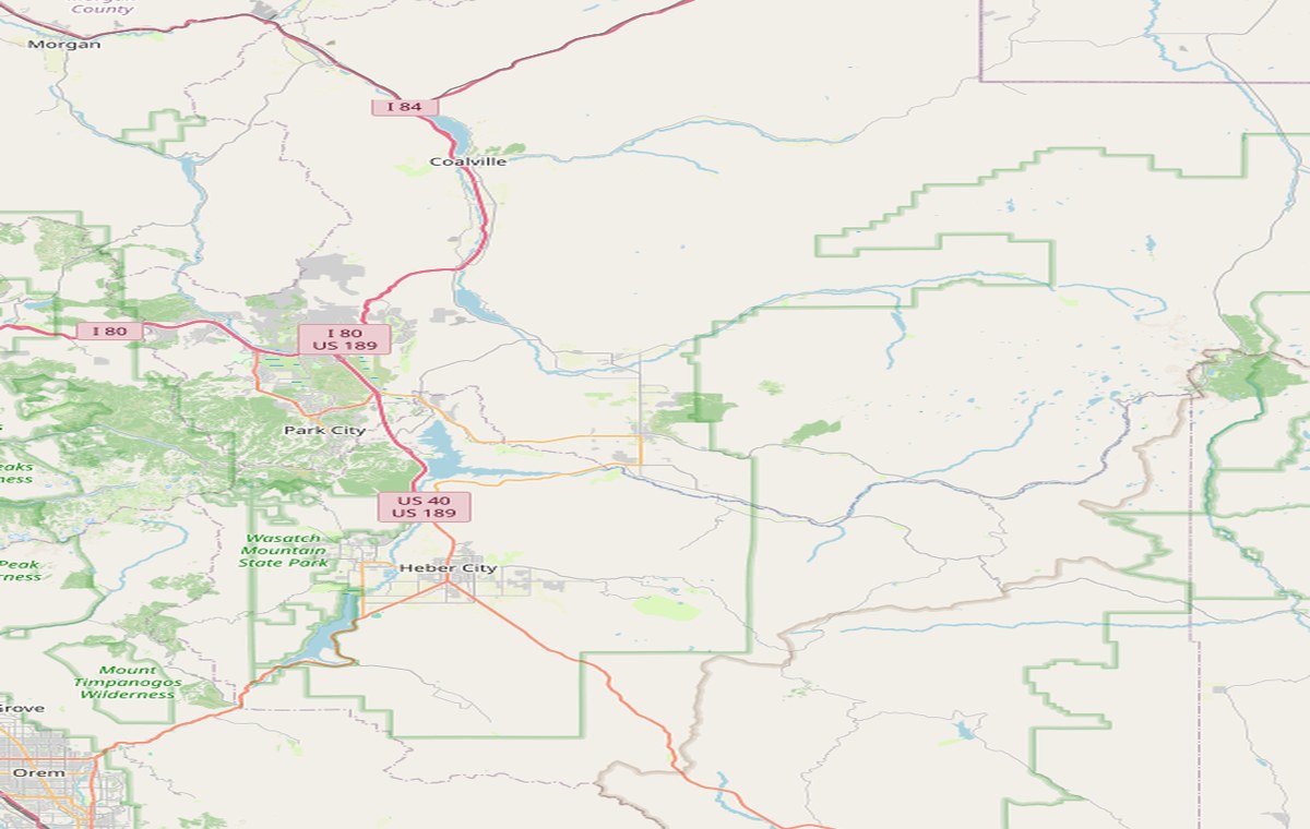 Map view of Summit County and Wasatch County service area including Park City, Heber City, Midway, Kamas, and Coalville