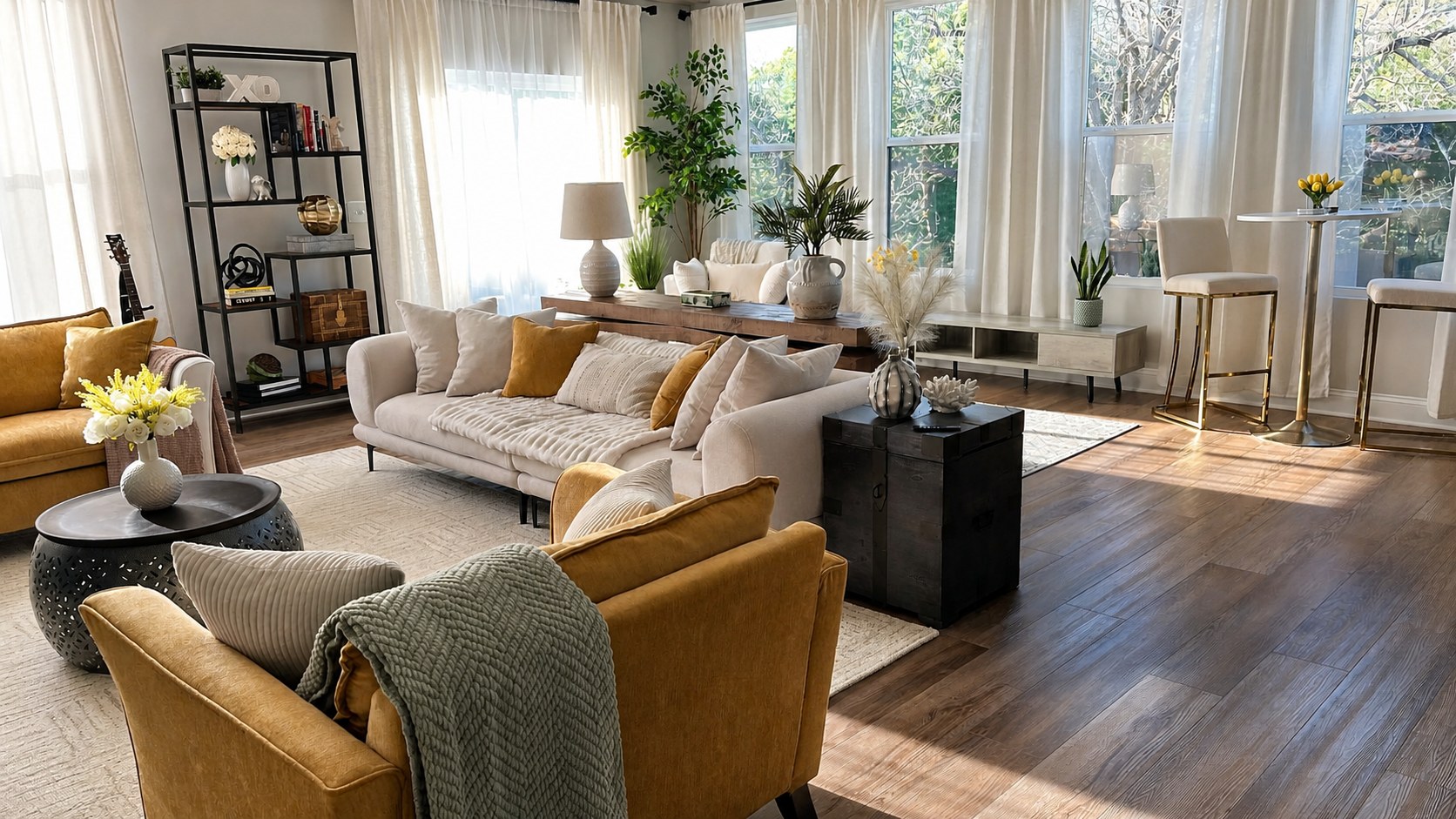 Bright living room cleaned and staged by Sun Ray Cleaning Services